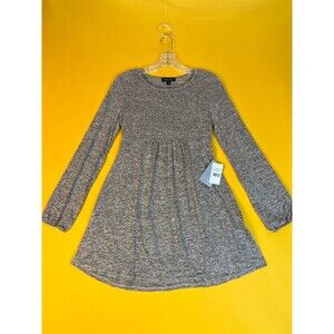 Max + Ash Knit Babydoll Mini Dress Womens M Gray Balloon Sleeve Waffle Knit NWT